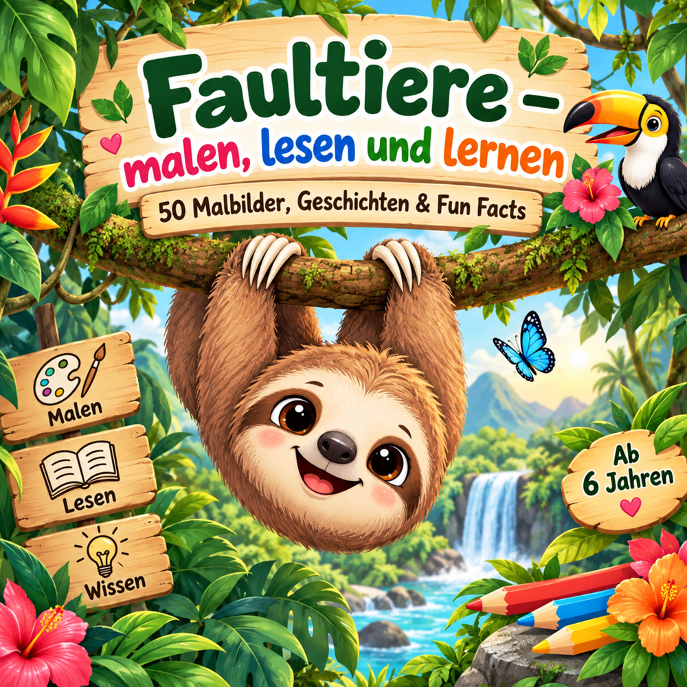 Faultier-Malbuch für Kinder mit Geschichten und Fun Facts von JanineBuchWelt