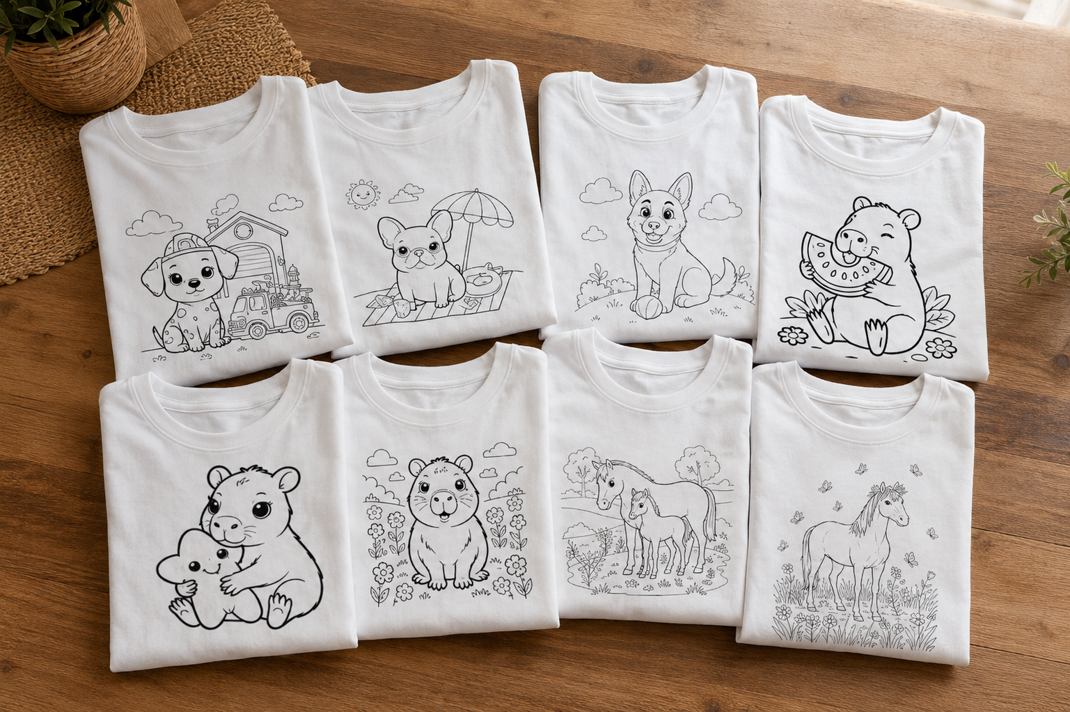 Coloring shirts for kids with animal designs to color by JanineBuchWelt