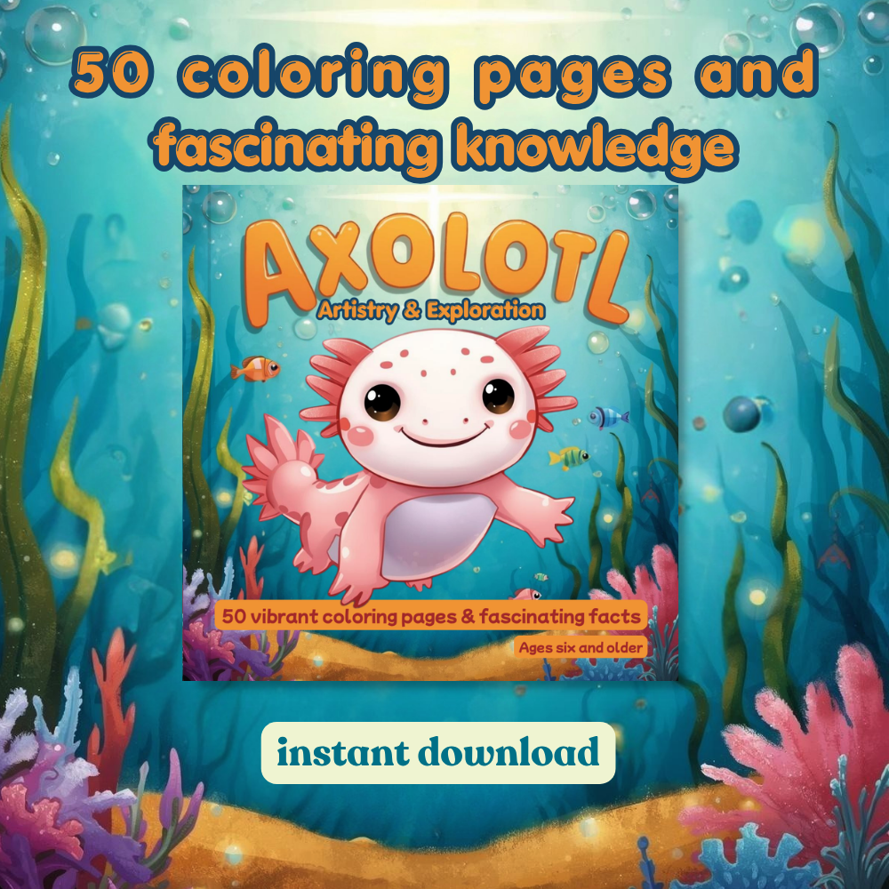 Axolotl coloring book for kids as a printable PDF download