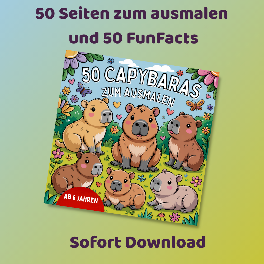 Capybara-Malbuch für Kinder als PDF-Download mit 50 Fun Facts