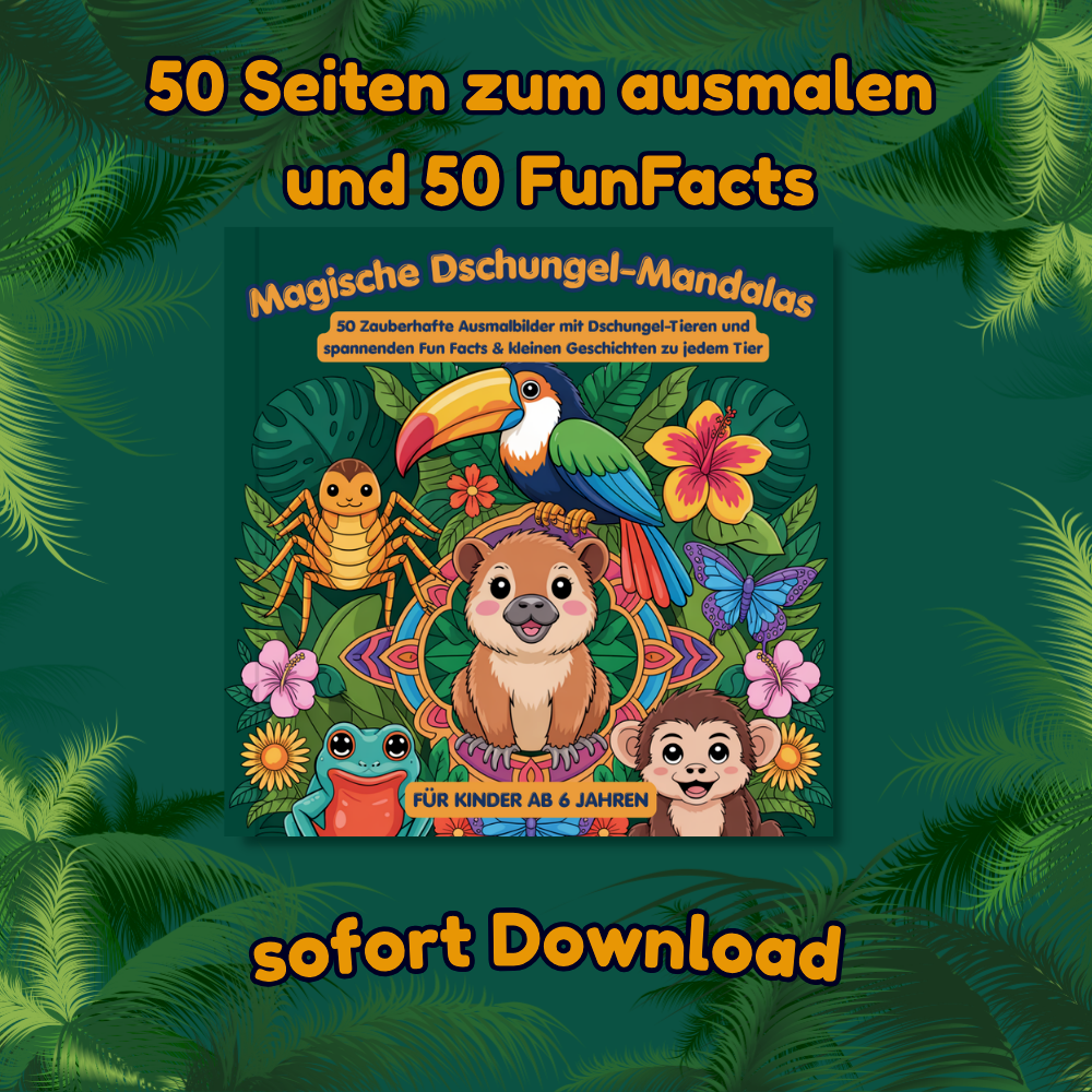 Dschungel-Mandala-Malbuch für Kinder als PDF-Download mit 50 Fun Facts