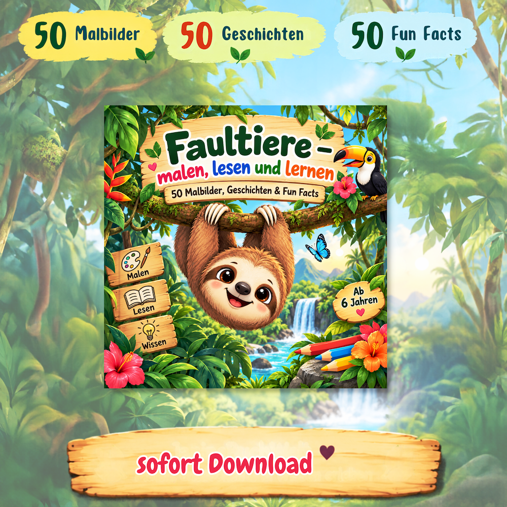 Faultier-Malbuch für Kinder als PDF-Download
