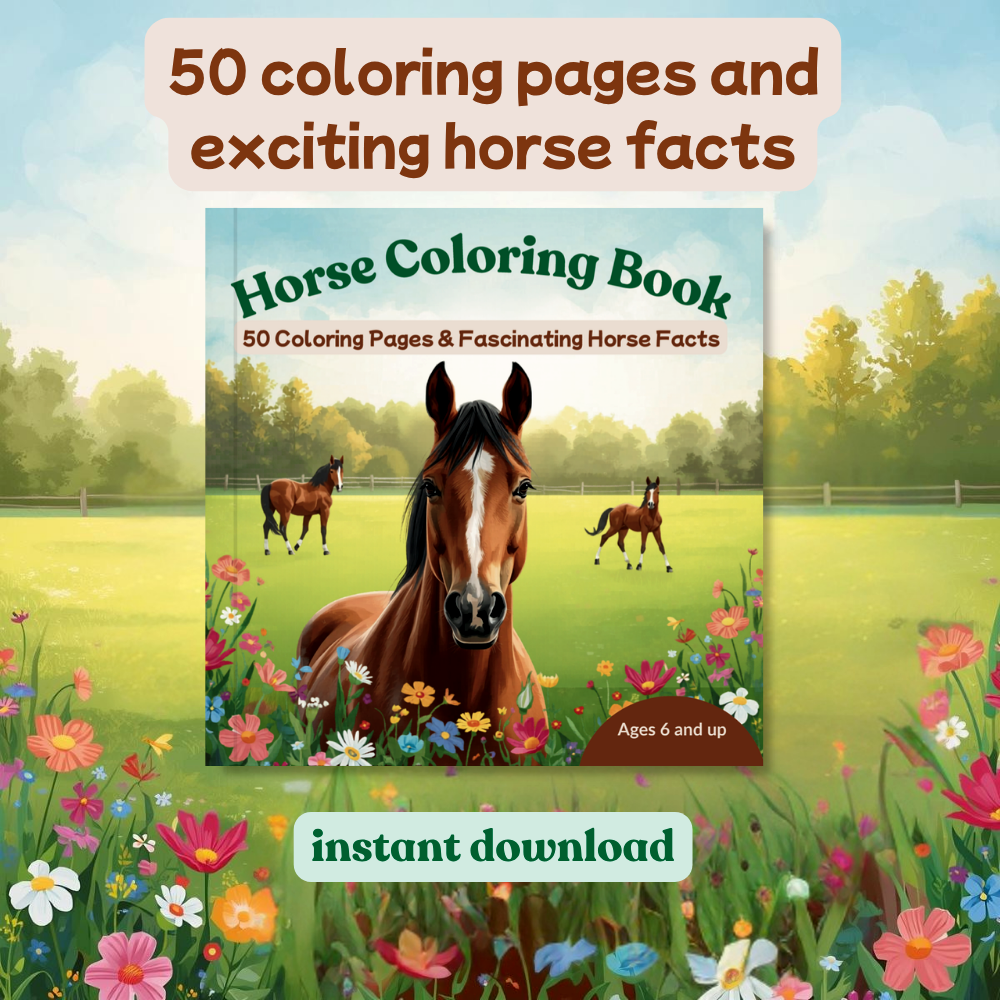 Horse coloring book for kids as a printable PDF download
