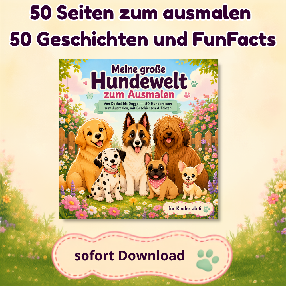 Hundemalbuch für Kinder als PDF-Download mit 50 Fun Facts