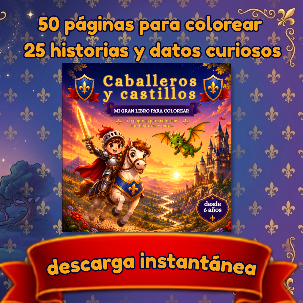 Libro para colorear de caballeros y castillos para niños en PDF imprimible