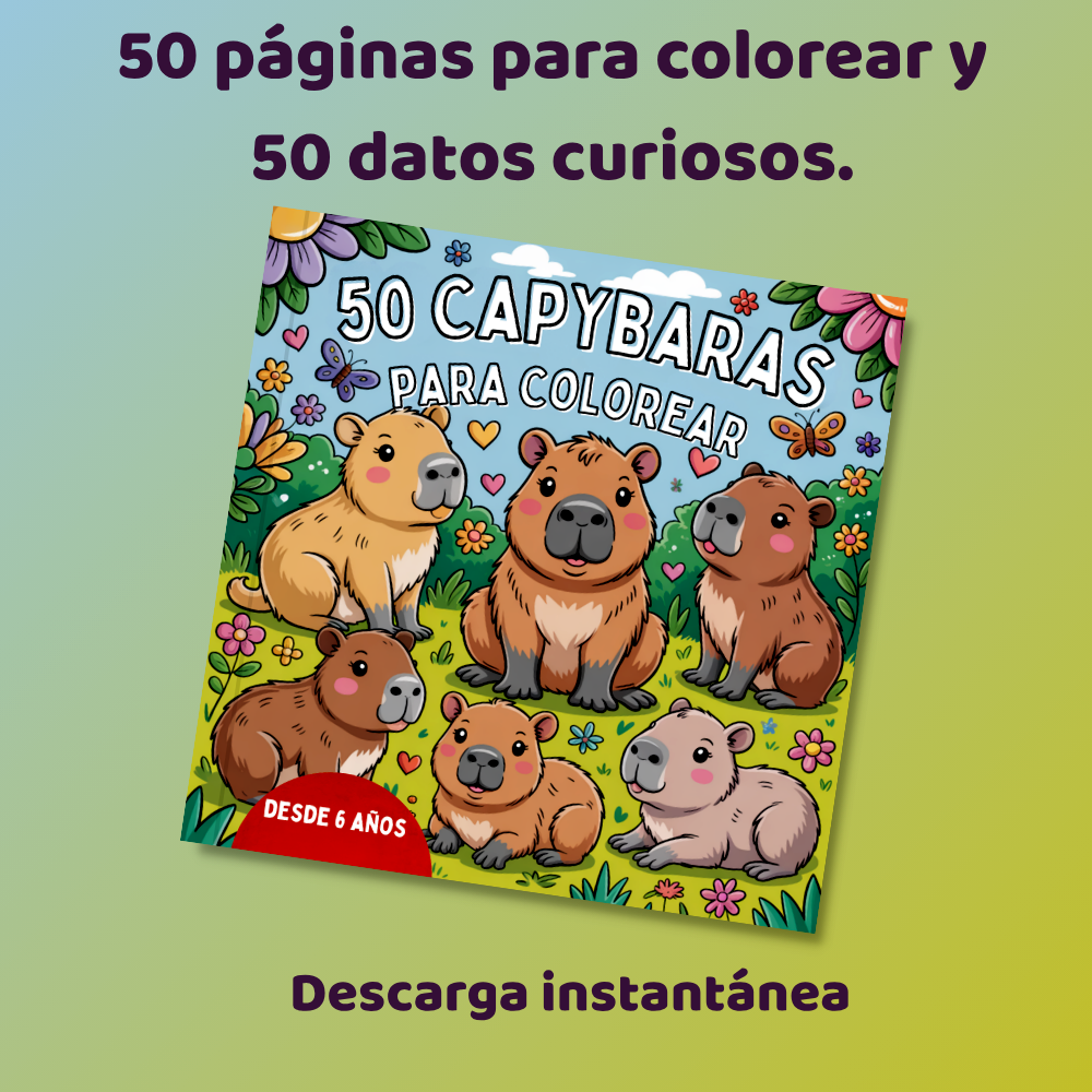 Libro para colorear de capibaras para niños con datos curiosos en PDF imprimible