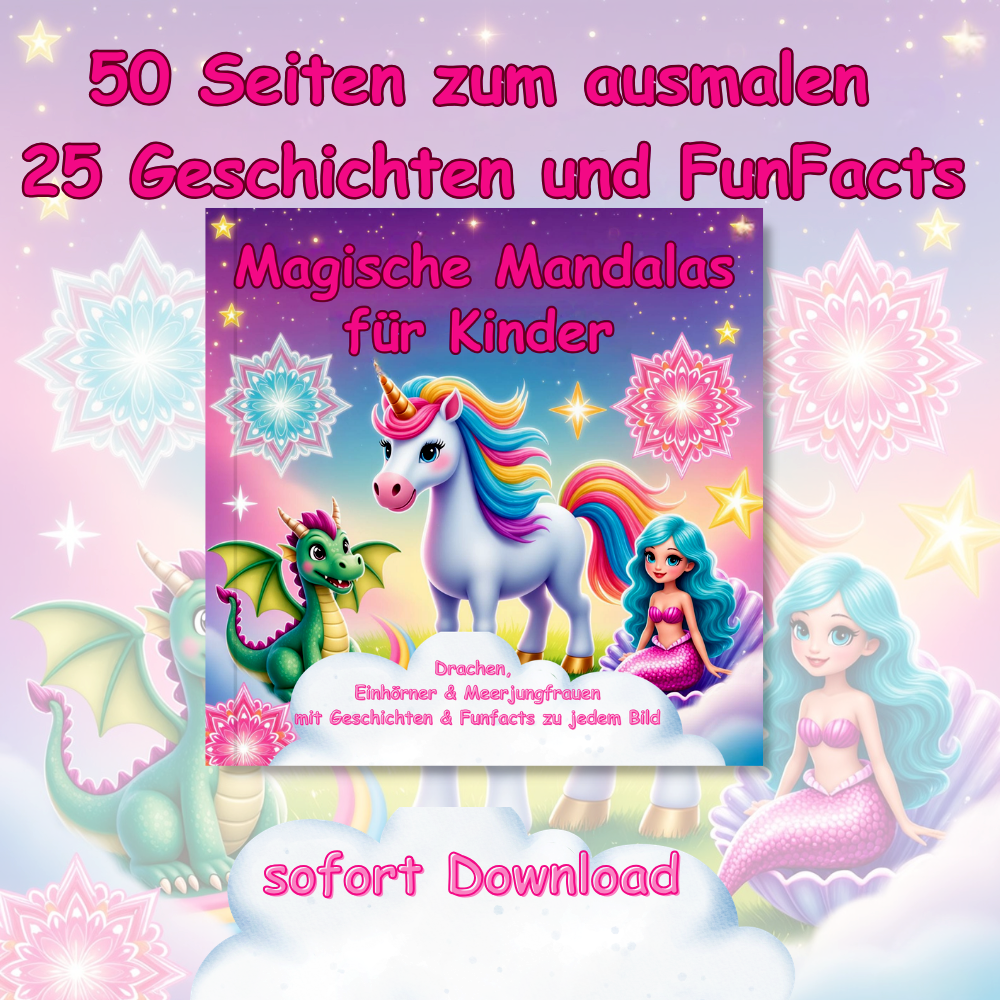 Magische Mandalas für Kinder als PDF-Malbuch zum Ausdrucken